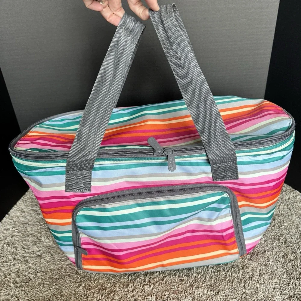 Thirty-One 31 Family Picnic Thermal Lollipop Stripe Large Thermal Tote Handles